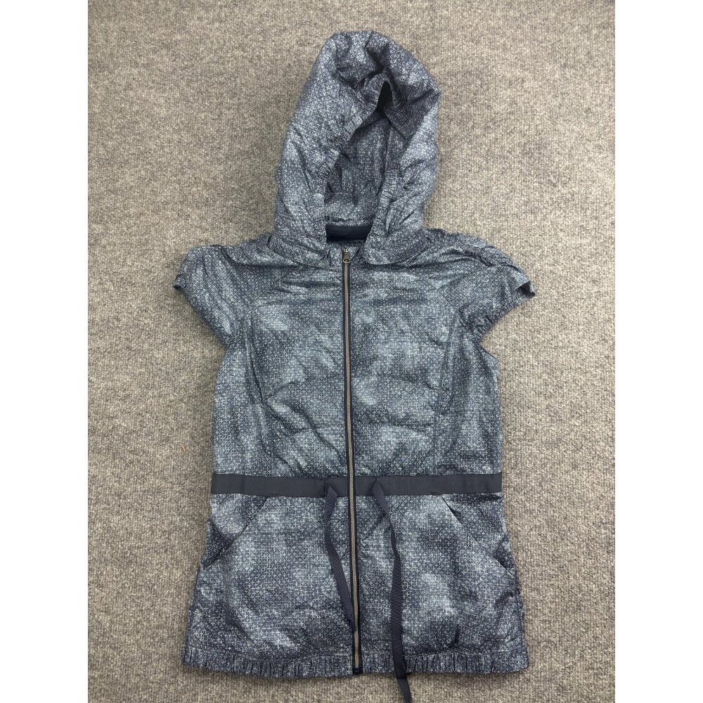 Lululemon Jacket Womens 6 Blue Gray Print Hooded Down Puffer Short Sleeve Zip
